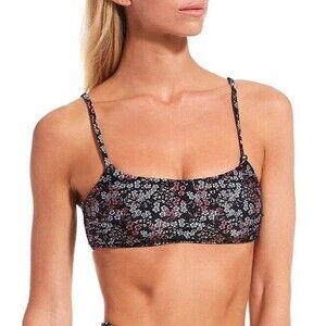 Chelsea & Violet Swim Top Flower Floral Frenzie Scoop Neck Bralette - Black, L
